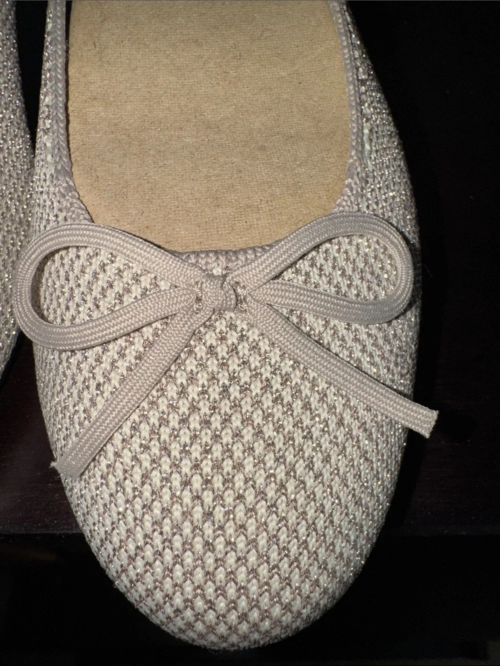 Rothy's Metallic Gold Knit Ballet Flats with Bow